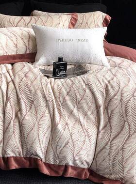 冬季保暖煦暖绒四件套轻奢风雕花加厚双面绒1.2m被套床品紫砂蓝色