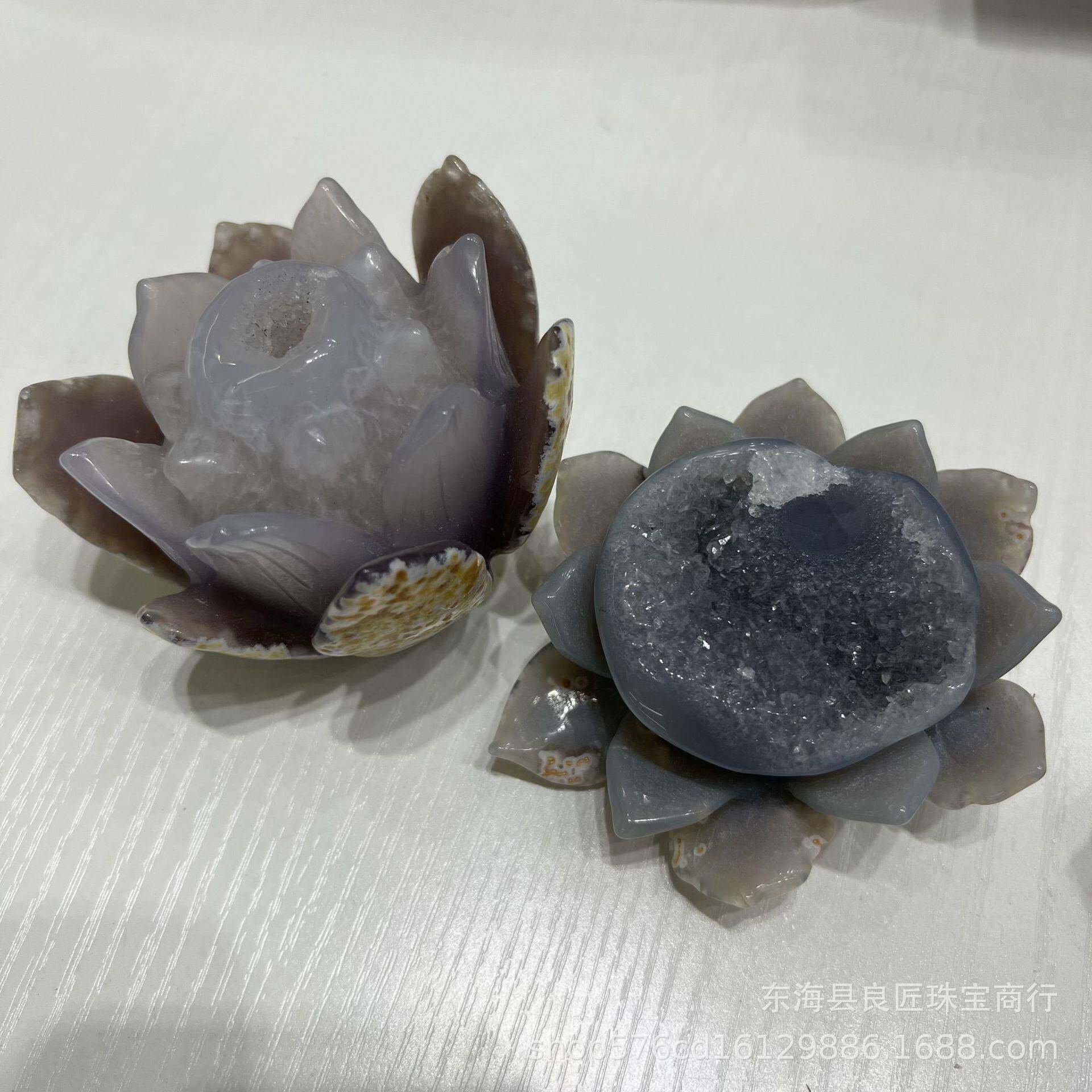 厂家天然水晶洞莲花摆件 玛瑙聚宝盆水晶摆件家居办