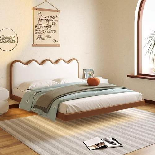 法式奶油涟漪床2023新款小户型网红悬浮床简约现代主卧双人真皮床