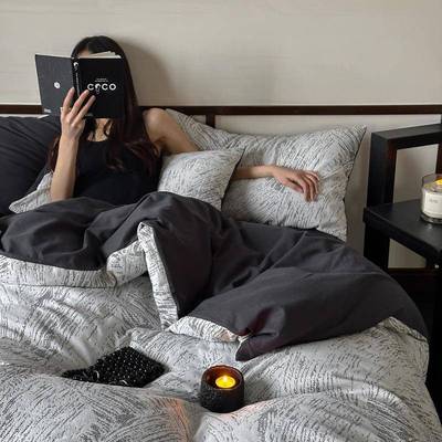 2025新款AB版针刺提花四件套-网目-墨恋系列1.5m床单款四件套