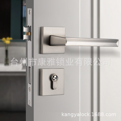 工厂直供锌合金分体式室内门锁简约黑色卧室书房磁吸静音门把手