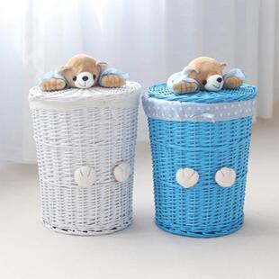 卡通藤编收纳篮脏衣服收纳筐带盖手工柳条编织收纳娄酒店收纳现货