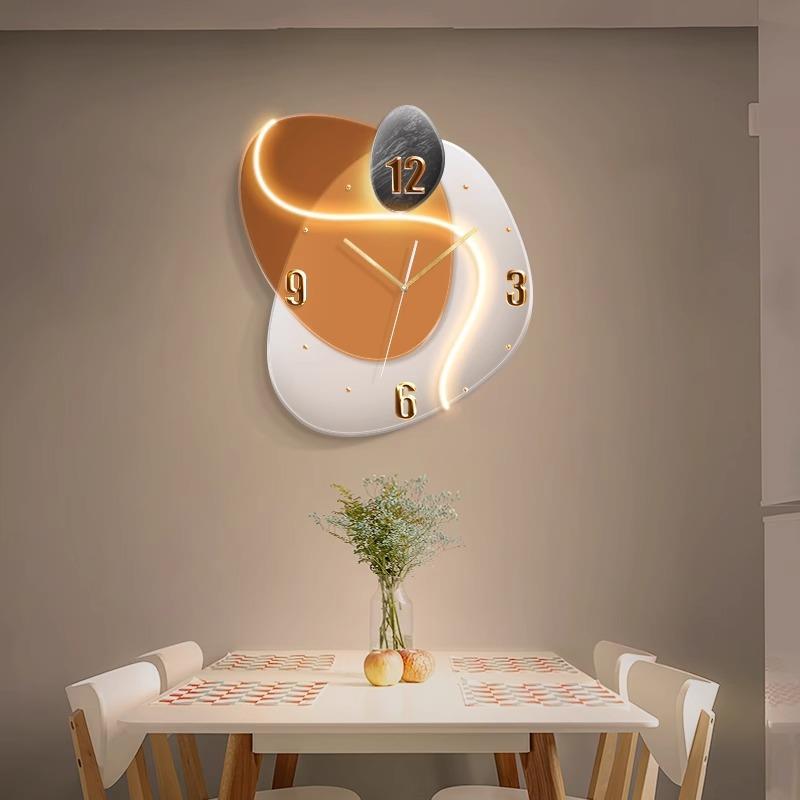 时来运转餐厅装饰画客厅钟表挂画现代简约餐桌挂钟创意时钟壁灯