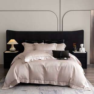 轻奢180S超柔厚织鎏金天丝棉提花四件套高级宽边拼角工艺床单被套