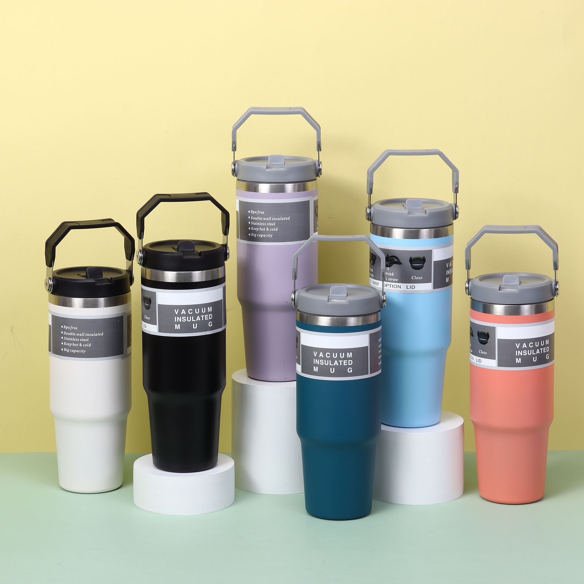 新款30oz手提冰霸杯304不锈钢保温保冷咖啡杯车载吸管汽车杯批发