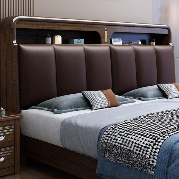 胡桃木实木床2米主卧大床现代简约新中式真皮软包床板加厚双人床,住宅家具,实木床,淘宝优惠券,粉丝福利购,淘宝优惠卷