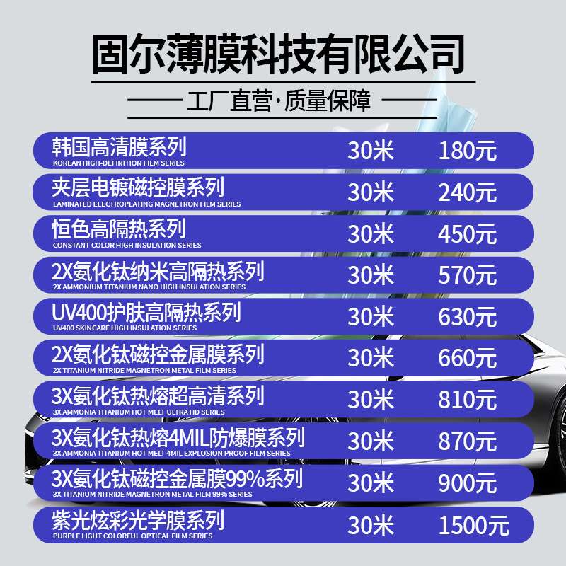 汽车隔热膜防爆太阳膜汽车贴膜防晒膜4S店汽贸店12米30米整卷