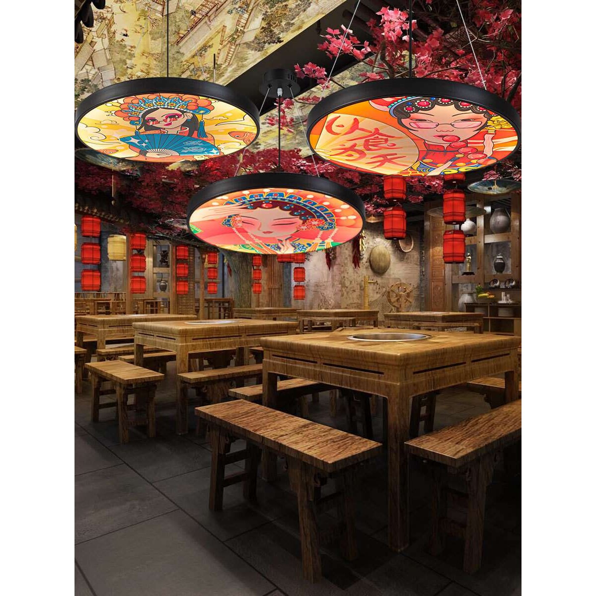 国潮风吊灯新中式火锅饭店餐厅茶楼烧烤店灯具走廊酒店京剧装饰灯