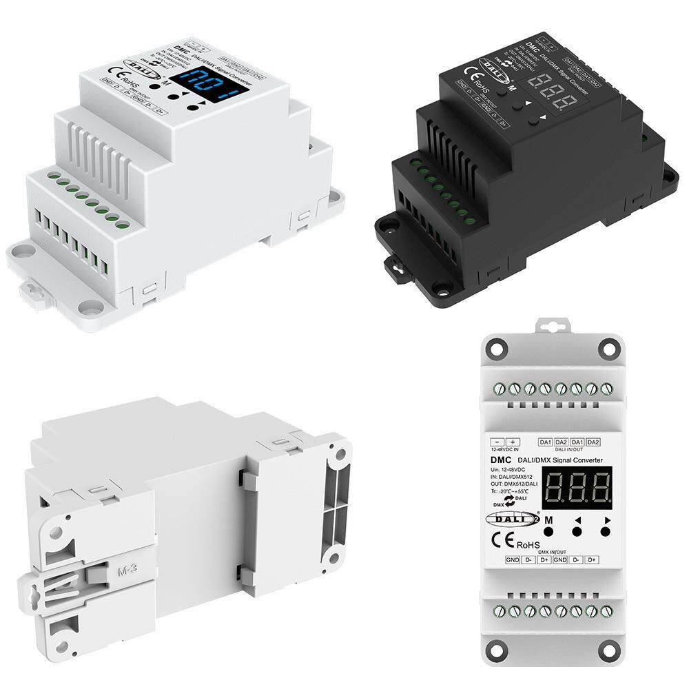 DC12-48V导轨DALI-DMX信号互转器 3按键数显可设置DALI-2认证 DMC