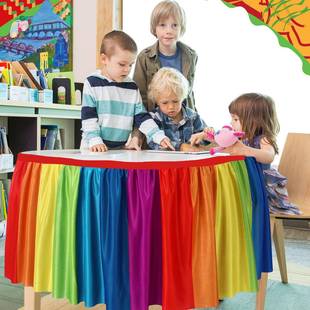 幼儿园彩虹桌裙教师办公桌波点桌裙派对桌布讲台白领办公室桌布