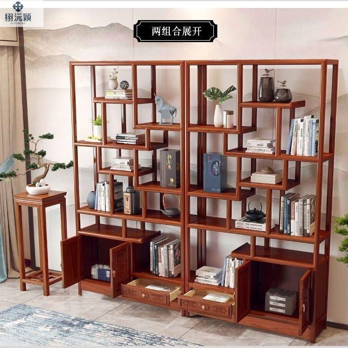 栩沅颖实木博古茶办公室家用落地断置物客厅架隔见详情页中式多宝