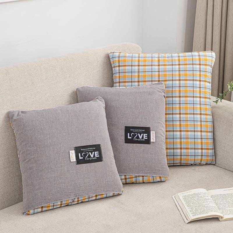 205新全棉色织水洗棉款大豆抱枕被2可脱HX卸内胆公午休办沙发靠垫