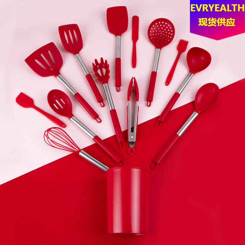 不锈钢管柄硅厨具篱套装饪不粘锅铲勺AL668405捞打蛋胶器食物夹1