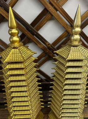 纯黄铜文KRE三昌塔摆件十层13层塔025学生书桌办公2室客厅铜摆设