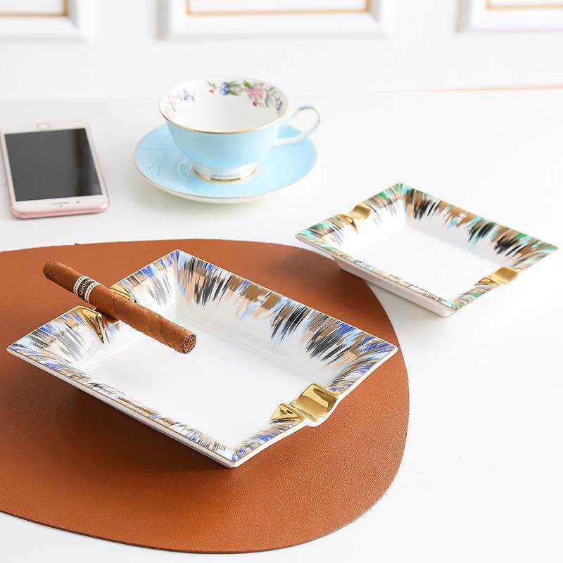 陶家长VBW方形欧H式骨瓷雪茄烟缸办公会室KTV酒店所瓷工艺摆件烟