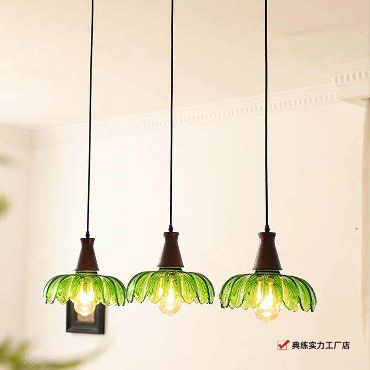 床头吊灯实木玻璃美式复古吊灯餐厅咖啡厅吧台单头吊灯中古风吊灯