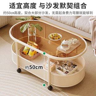 简约沙小CHO油户型椭圆边几客小厅奶风茶几桌子卧室玻发璃移动小