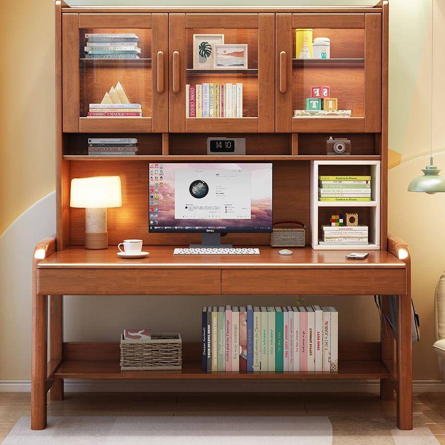 简约现代书房实书桌家用室办公电桌脑学生书卧架木书838#柜一体写