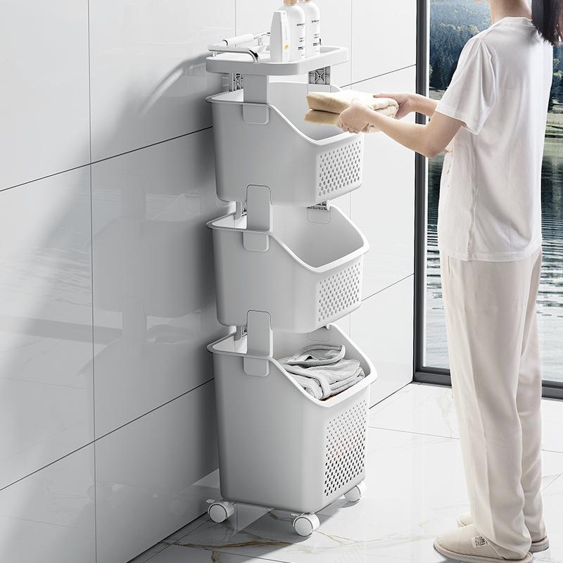 脏衣篮卫VOF多层置物架衣收物收纳筐装衣服家杂物纳篮带轮浴用脏