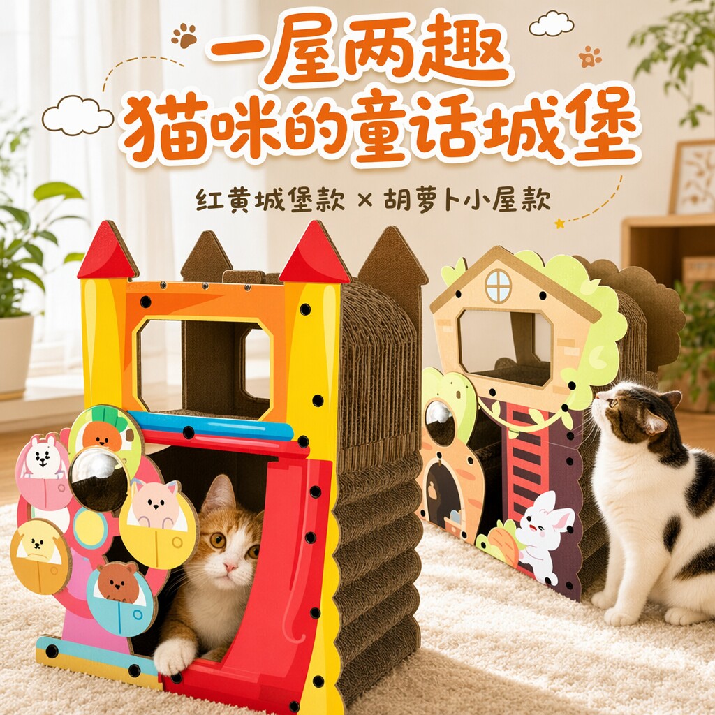 蘑菇立式猫抓板耐磨不掉屑瓦楞纸猫爬架超大一体双层猫窝四季通用