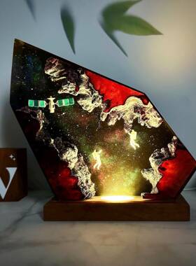 宇航灯员卫星环氧树脂灯太空给夜宇宙礼夜空星际树脂木灯爸LY198