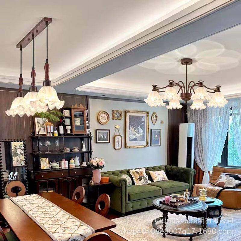 式美田园客厅吊灯创网意红铃乡兰花朵灯复古村灯具中古336餐厅卧,家装灯饰光源,智能吊灯,淘宝优惠券,粉丝福利购,淘宝优惠卷