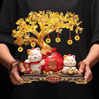 八来财发猫财树招方财摆件客厅店铺银台高档MM7072收装饰品乔迁开