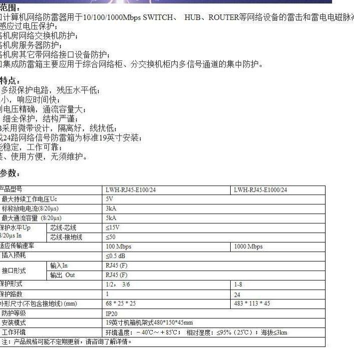二十四路机架式网络防雷器24路千兆网络交换机防雷器