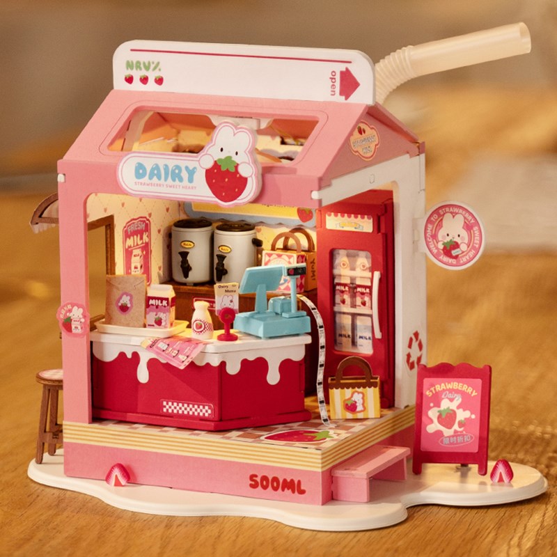 rolife若来DIY手工小屋面包牛奶盒子兔熊仔P家小房子模型礼物男女