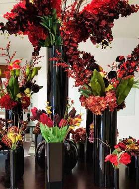 银柳用花瓶客厅插花高级感件PVR黑色C亚摆克力仿专陶瓷白色花瓶20