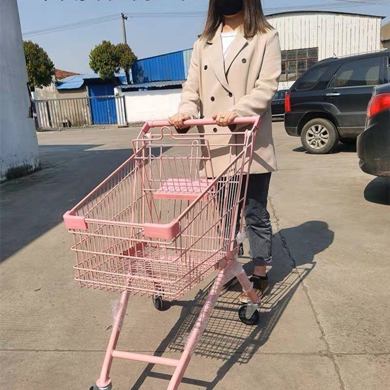 ll粉色少女超市商场购物车家用团购店买菜网红小推车摄影道具手推