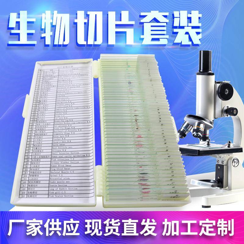 现货动物细胞分裂显微镜玻片50片装生物切片套装植物细胞显微玻片