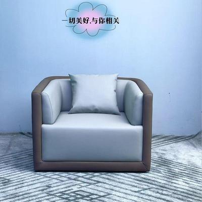 单人沙发办公室会议室皮艺带抱枕办公家具舒服创意单人沙发