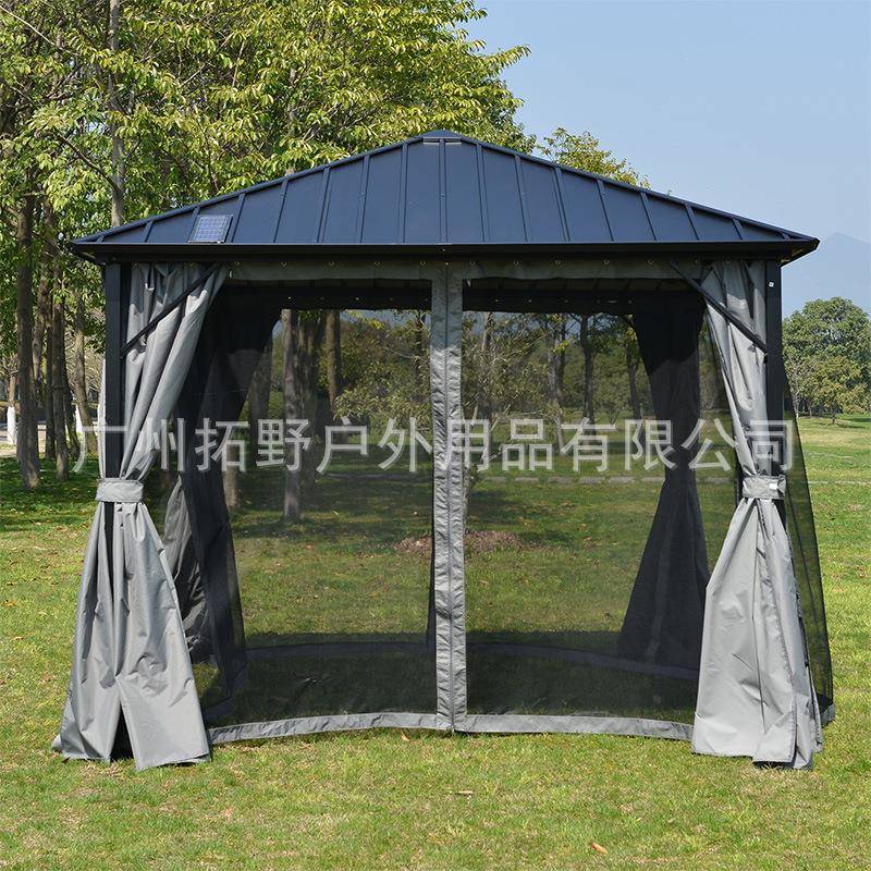 户外凉亭庭院休闲遮阳亭带LED灯欧式别墅民宿四角凉亭带围布纱网