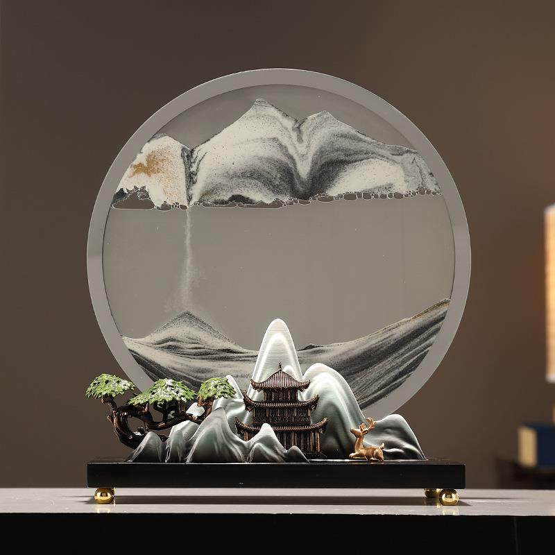新中式假山流沙画摆件镜面大号沙漏客厅电视柜办公室茶桌面装饰品,纺织面料/辅料/配套,纺织机械配件,淘宝优惠券,粉丝福利购,淘宝优惠卷