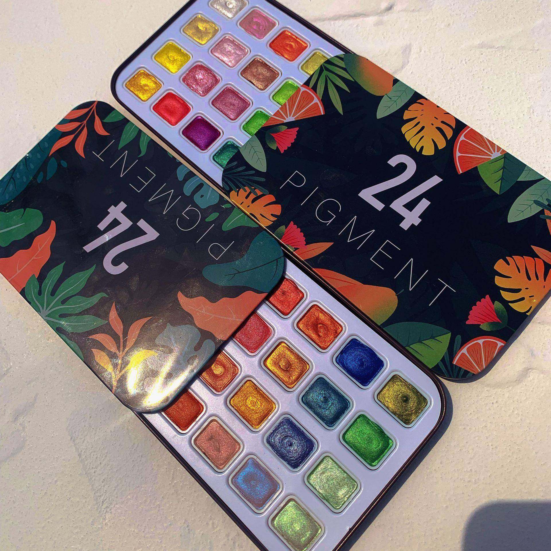 珠光固体水彩颜料铁盒24色诗经雨林美术绘画工具美甲颜料缠花闪粉,机械设备,其他机械设备,淘宝优惠券,粉丝福利购,淘宝优惠卷