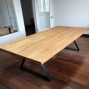 现代简约loft全实木大板桌子办公电脑桌洽谈桌子家用餐厅铁艺餐桌