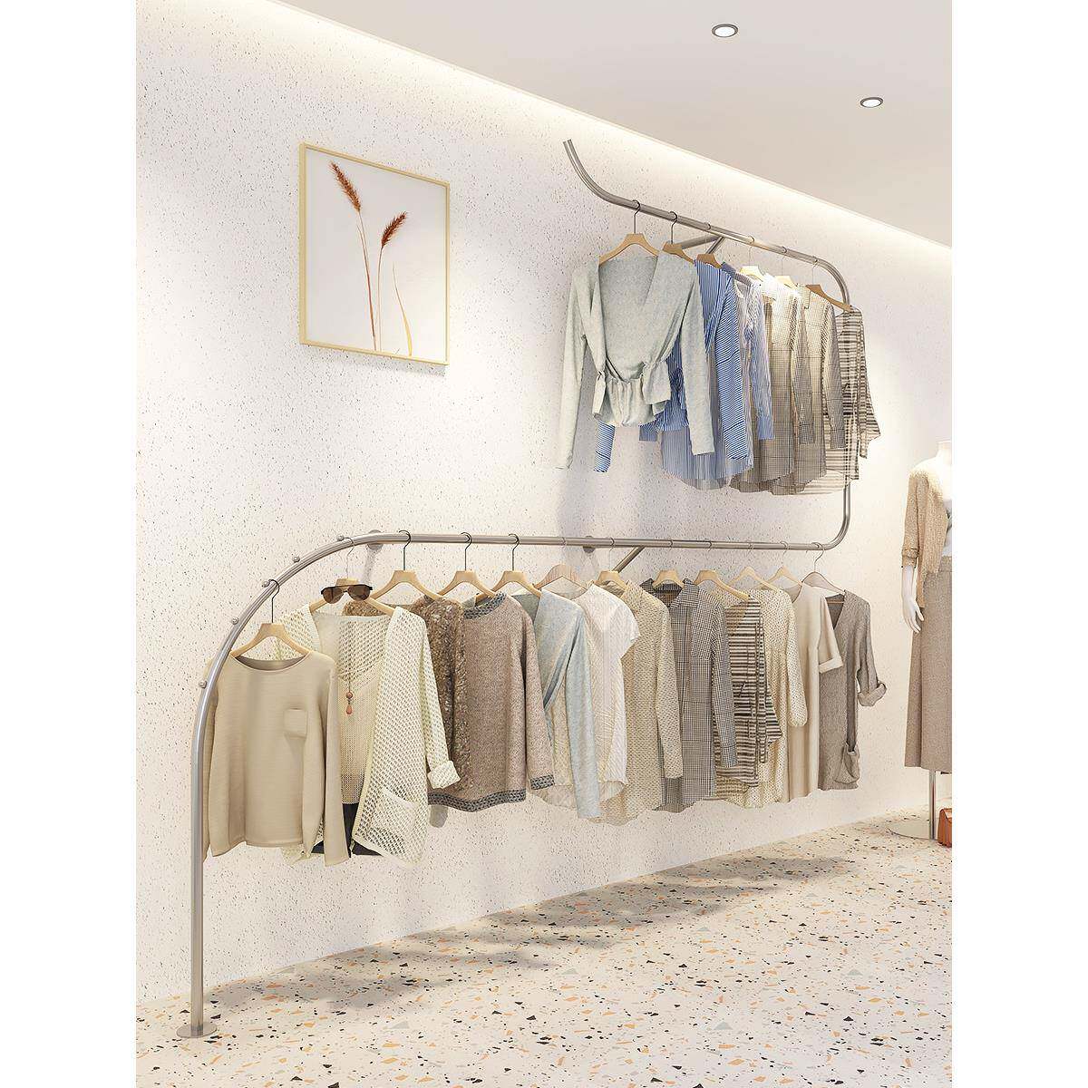 服装店不锈钢双层落地高架女装店展示架上墙挂衣架童装店装饰架子