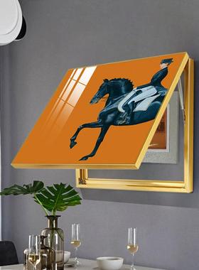 现代轻奢电表箱装饰画橙色骑士马遮挡电闸盒客厅挂画北欧餐厅壁画