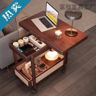 可移动边几客厅沙发边柜折叠茶几小桌子实木中古小推车床头置物架