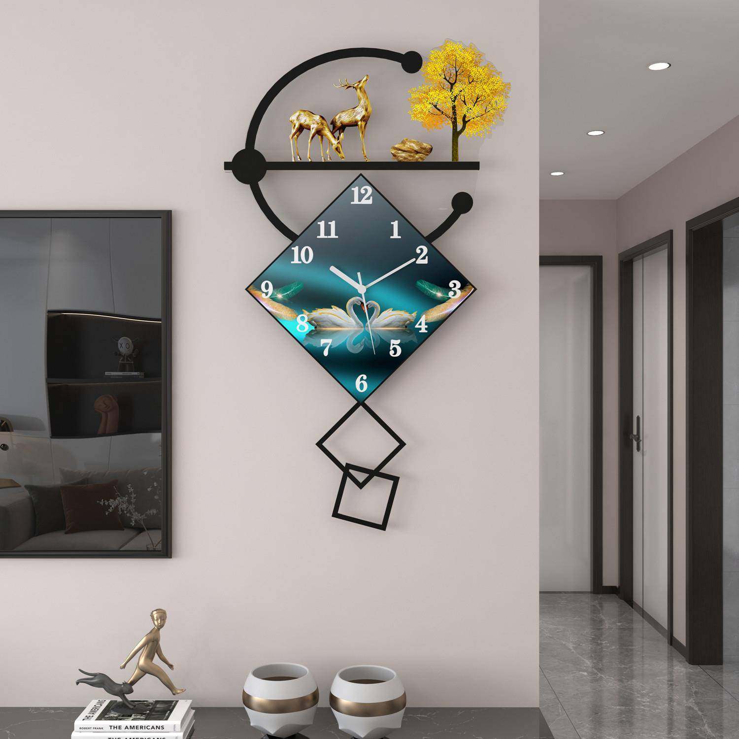 现代装饰挂钟客厅轻奢家用个性鹿头挂墙时钟创意时尚简约石英钟表