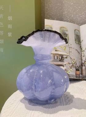 中古芬顿瓶风手工玻璃紫色瓶法式复古风插花器家南瓜轻奢居摆AL72