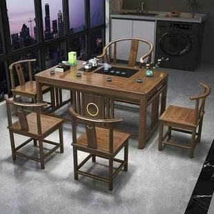 新中豪式办SJR公华实木茶台茶桌一体一整套茶台功泡夫茶桌椅组合