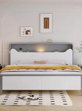 现代简约白色实床18米.双木人床主卧室UTV1.5米单人高箱储物卧婚