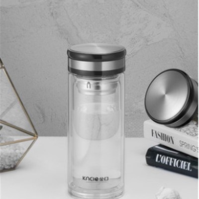 kinco金口双层玻璃杯男加厚隔热泡茶杯家用透明水晶商务便携水杯