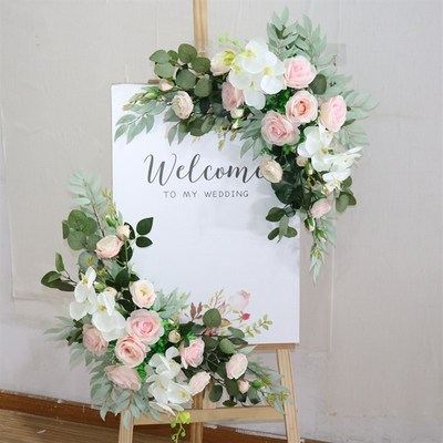 婚礼迎宾牌水牌花指示牌花艺指引牌放仿真绢花花艺婚庆道具拐角花