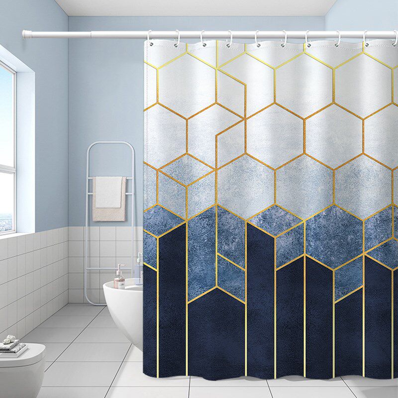 几何大理石浴室帘子防水挂帘干湿分离洗澡间隔断加重铅坠客拉帘