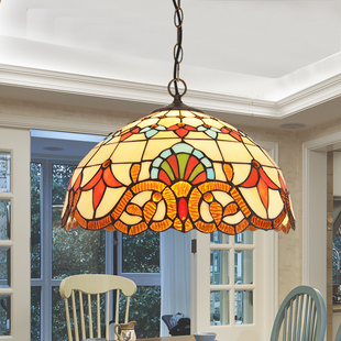 欧式 吊灯 复古彩色玻璃酒吧西餐厅创意田园卧室玄关琉璃巴洛克风格