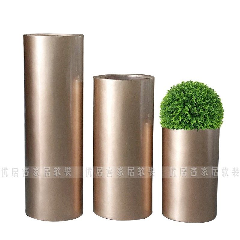 圆柱形客厅简约玻璃钢落地大花瓶园林盆栽婚庆干花瓶假花仿真花瓶