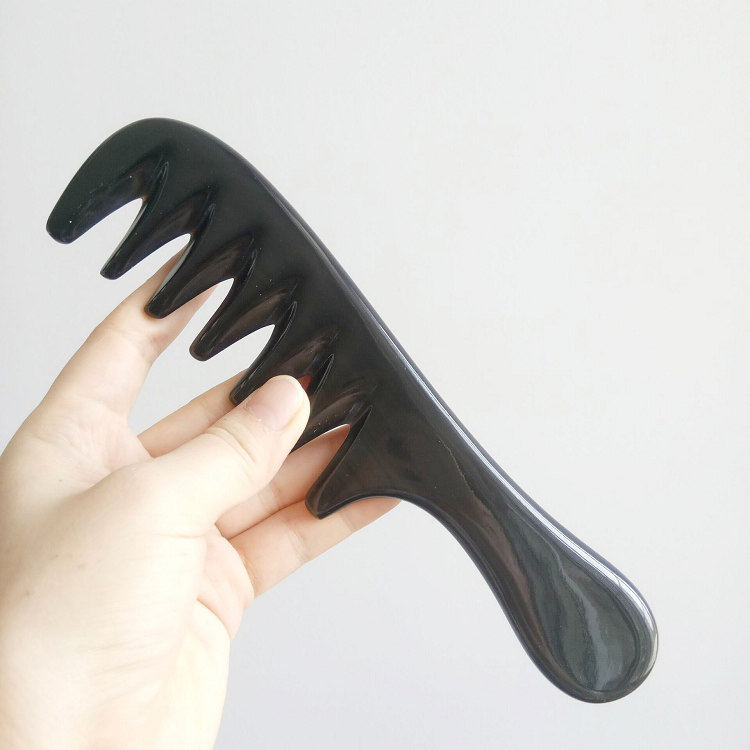 名角匠 新品 天然 手工老牛角 黑水牛角 七齿 多功能 卷发按摩梳